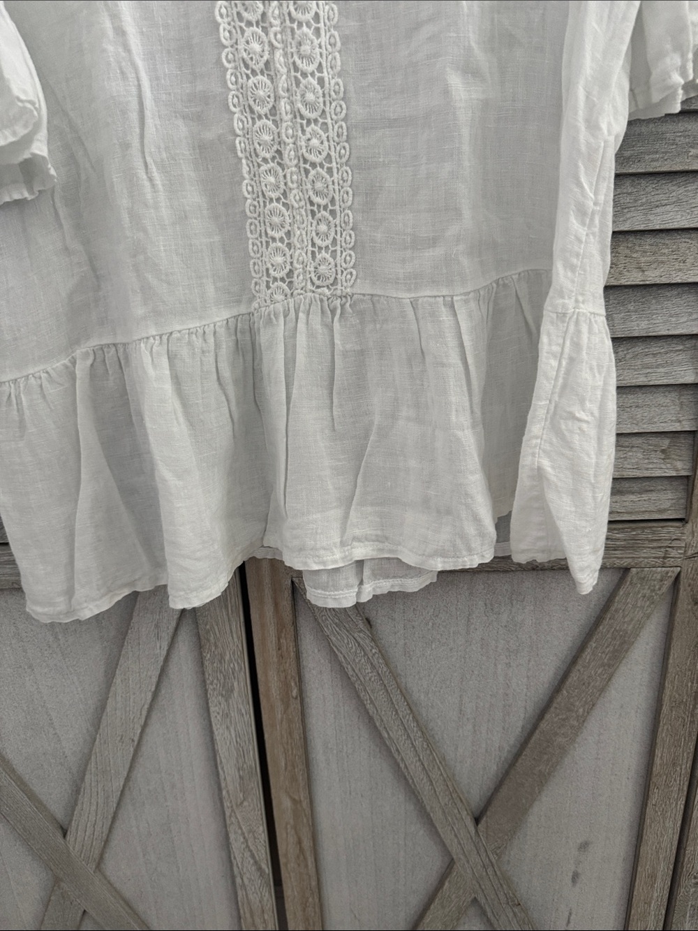White Lace-Trim V-Neck Peplum Tunic Top - Picture 5 of 7